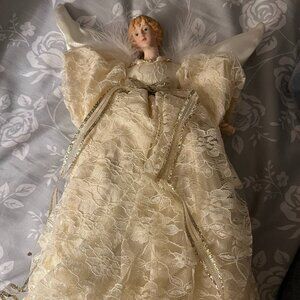 Beautiful Angel 12" Tree Topper with Cream Lace - excellent condition
